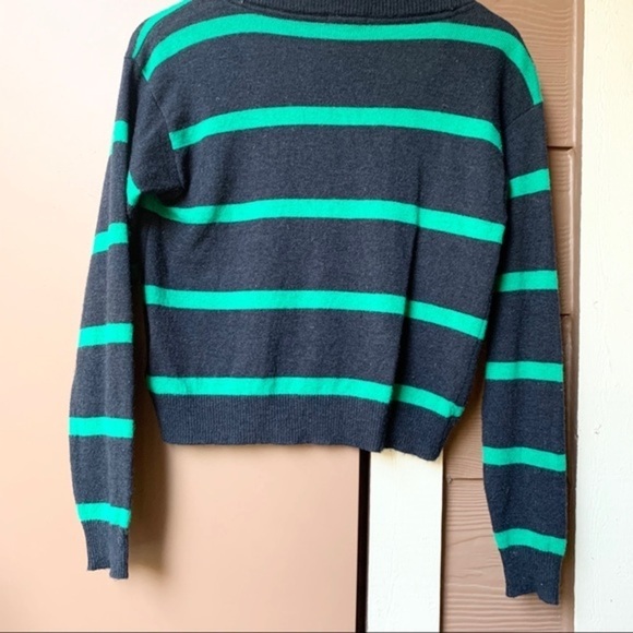 Wool Blend Eclectic Grandpa Striped Button Down Cropped Cardigan Preppy Sweater - Picture 5 of 14